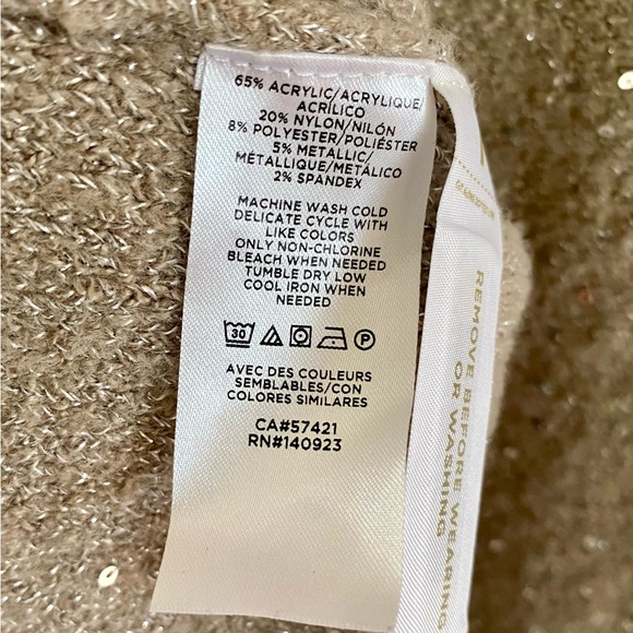 LOFT sparkle sweater in tan/beige with double V neckline. Size-Medium - Picture 5 of 5